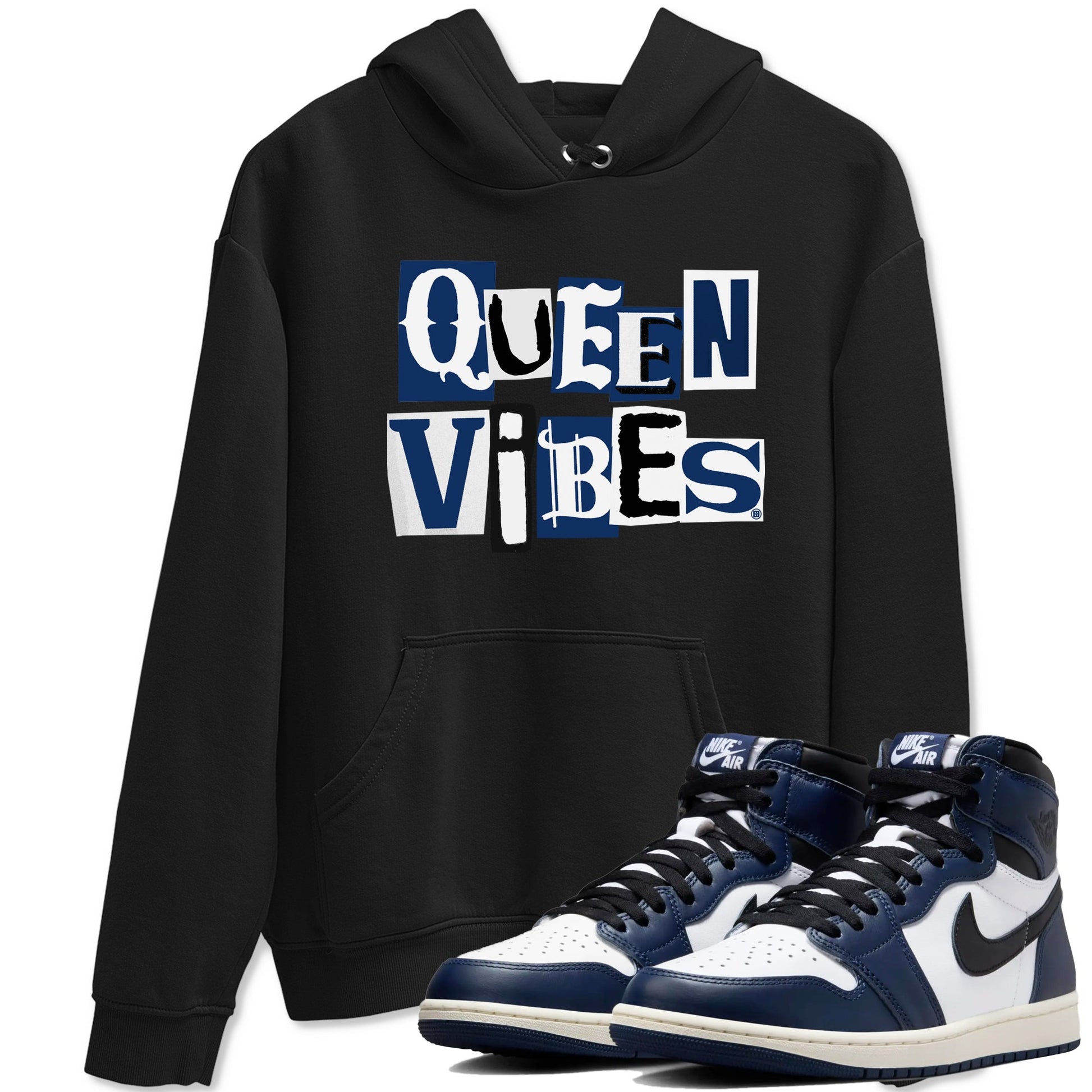 1s Midnight Navy shirts to match jordans Queen Vibes sneaker match tees Air Jordan 1 Midnight Navy match shoes to clothes SNRT Sneaker Tees unisex cotton Black 1 shirts