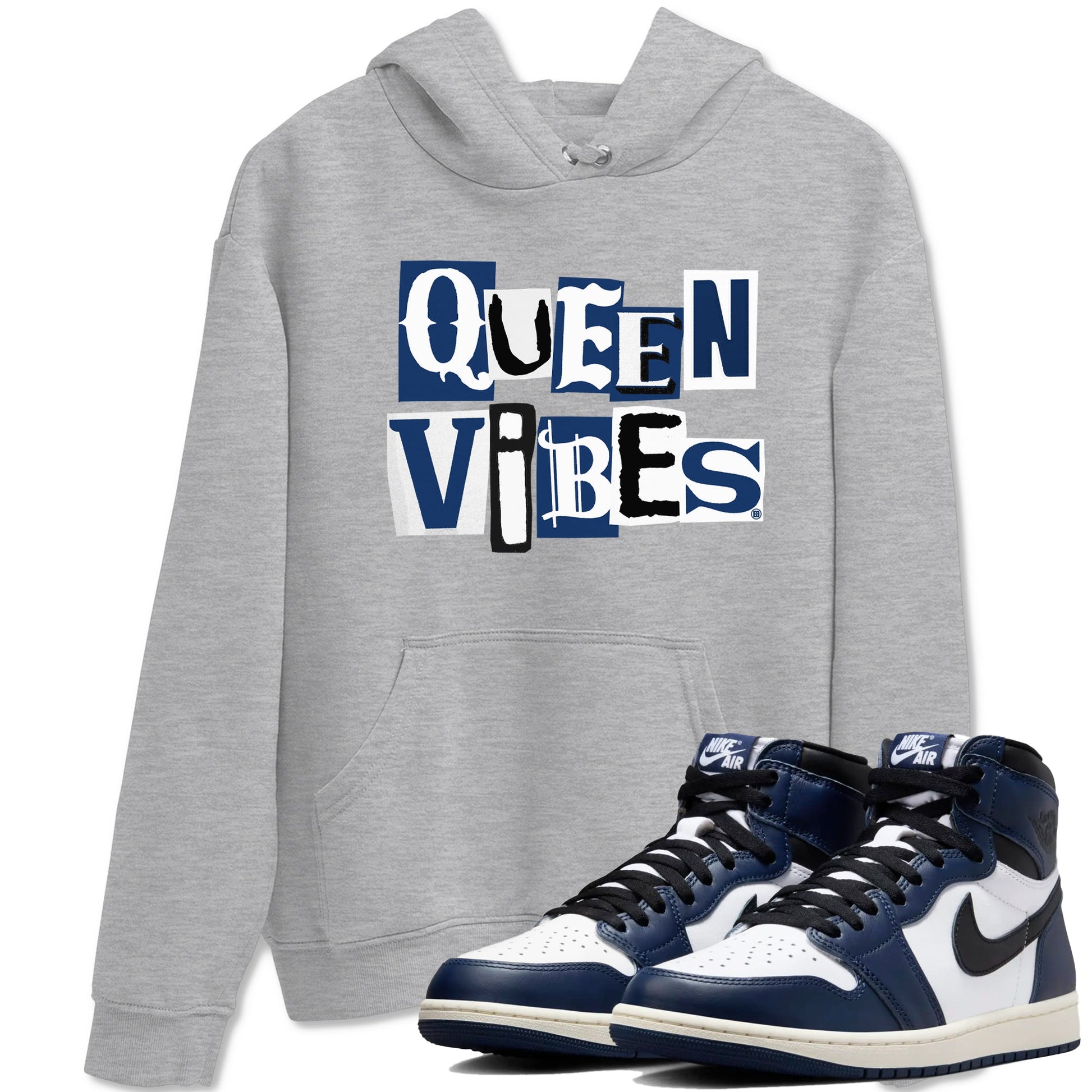 1s Midnight Navy shirts to match jordans Queen Vibes sneaker match tees Air Jordan 1 Midnight Navy match shoes to clothes SNRT Sneaker Tees unisex cotton Heather Grey 1 shirts