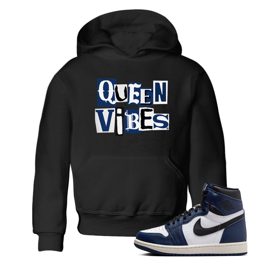 1s Midnight Navy shirts to match jordans Queen Vibes sneaker match tees Air Jordan 1 Midnight Navy match shoes to clothes SNRT Sneaker Tees Youth Baby Black 1 tee