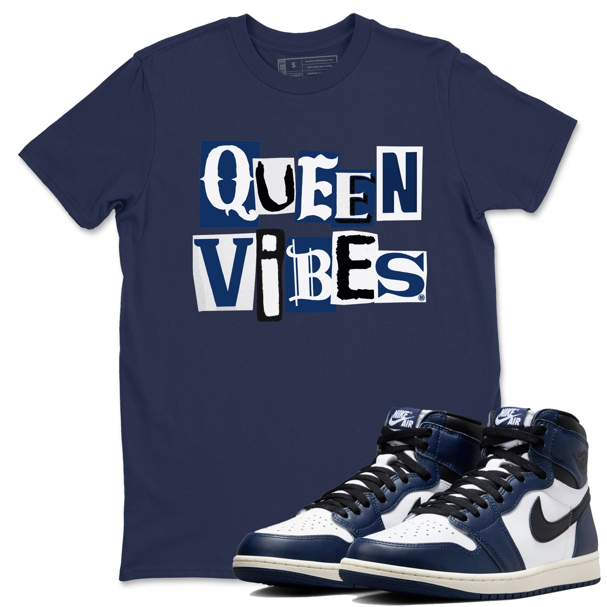 1s Midnight Navy shirts to match jordans Queen Vibes sneaker match tees Air Jordan 1 Midnight Navy match shoes to clothes SNRT Sneaker Tees unisex cotton Navy 1 shirts