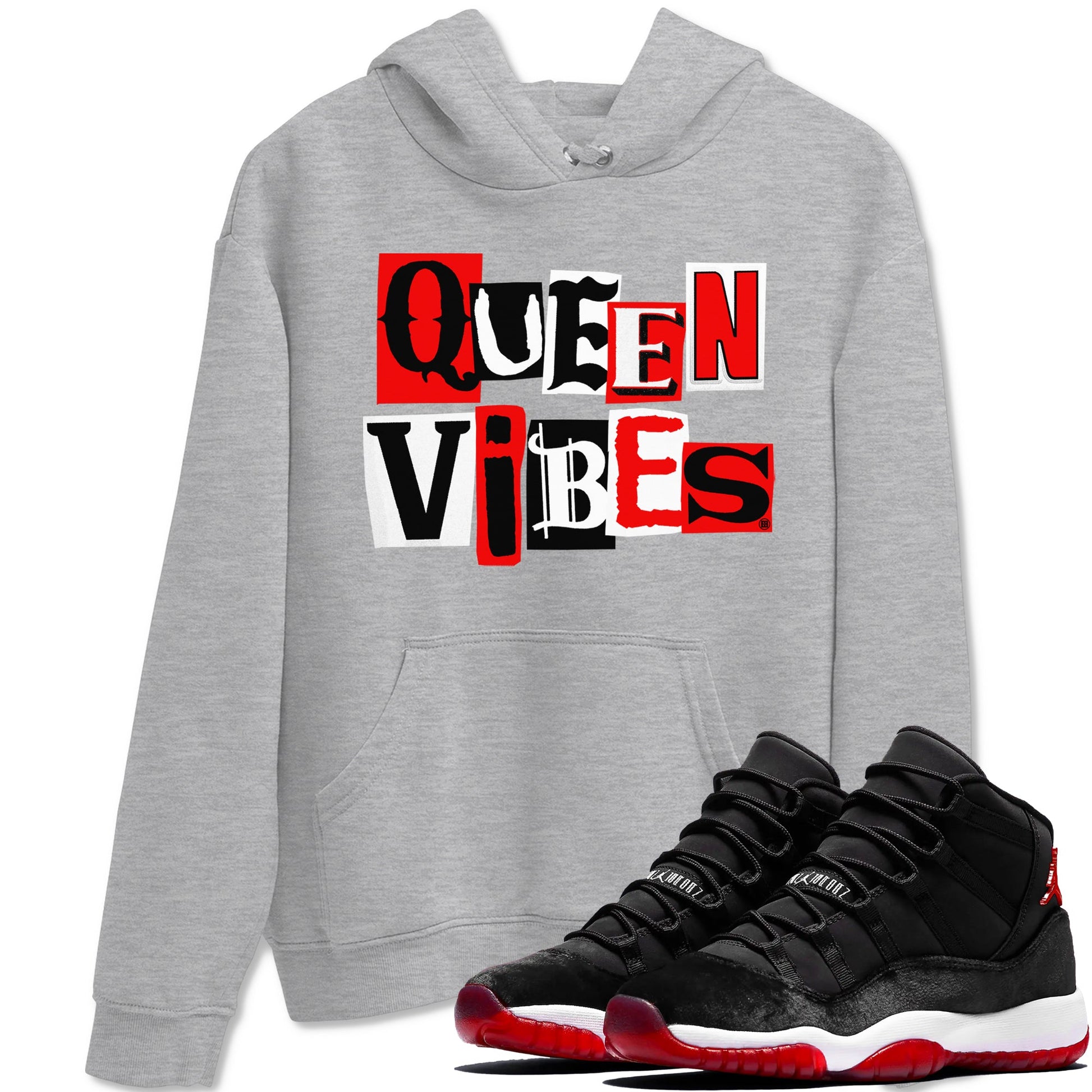11s Bred Velvet shirts to match jordans Queen Vibes sneaker match tees Air Jordan 11 Retro Bred Velvet match shoes to clothes SNRT Sneaker Tees unisex cotton Heather Grey 1 shirts