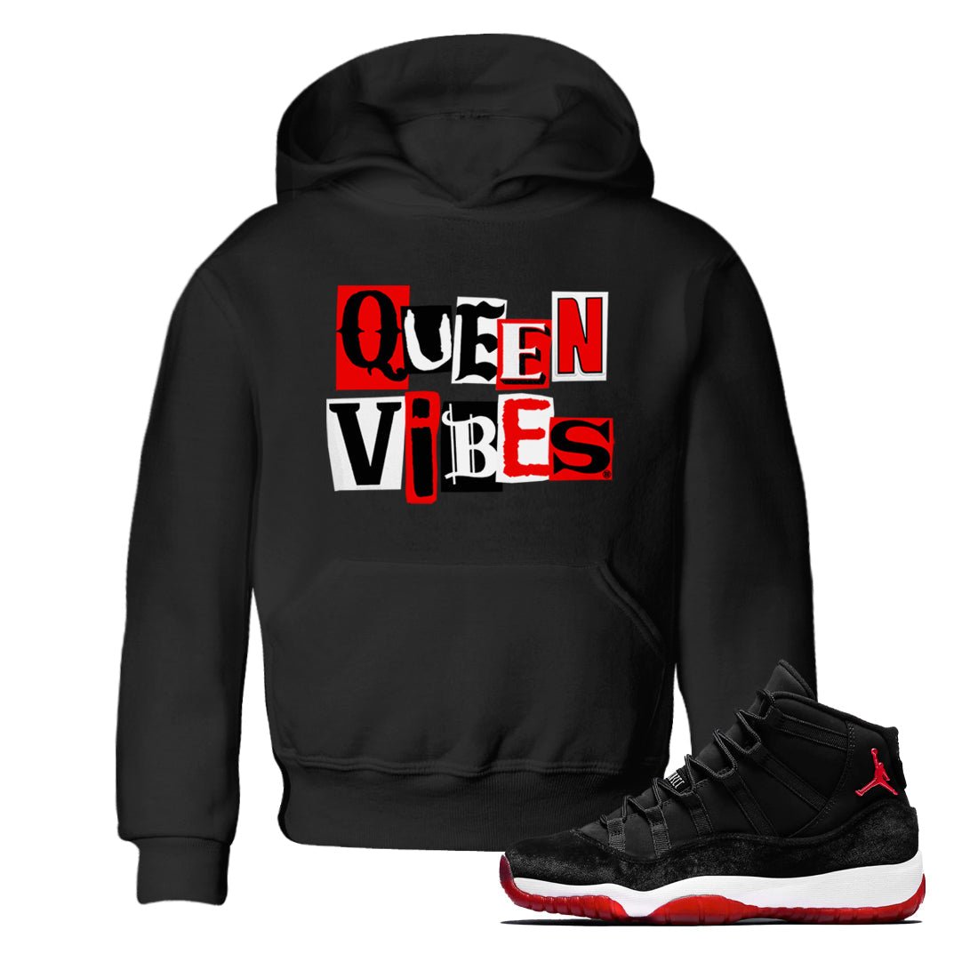 11s Bred Velvet shirts to match jordans Queen Vibes sneaker match tees Air Jordan 11 Retro Bred Velvet match shoes to clothes SNRT Sneaker Tees Youth Baby Black 1 tee