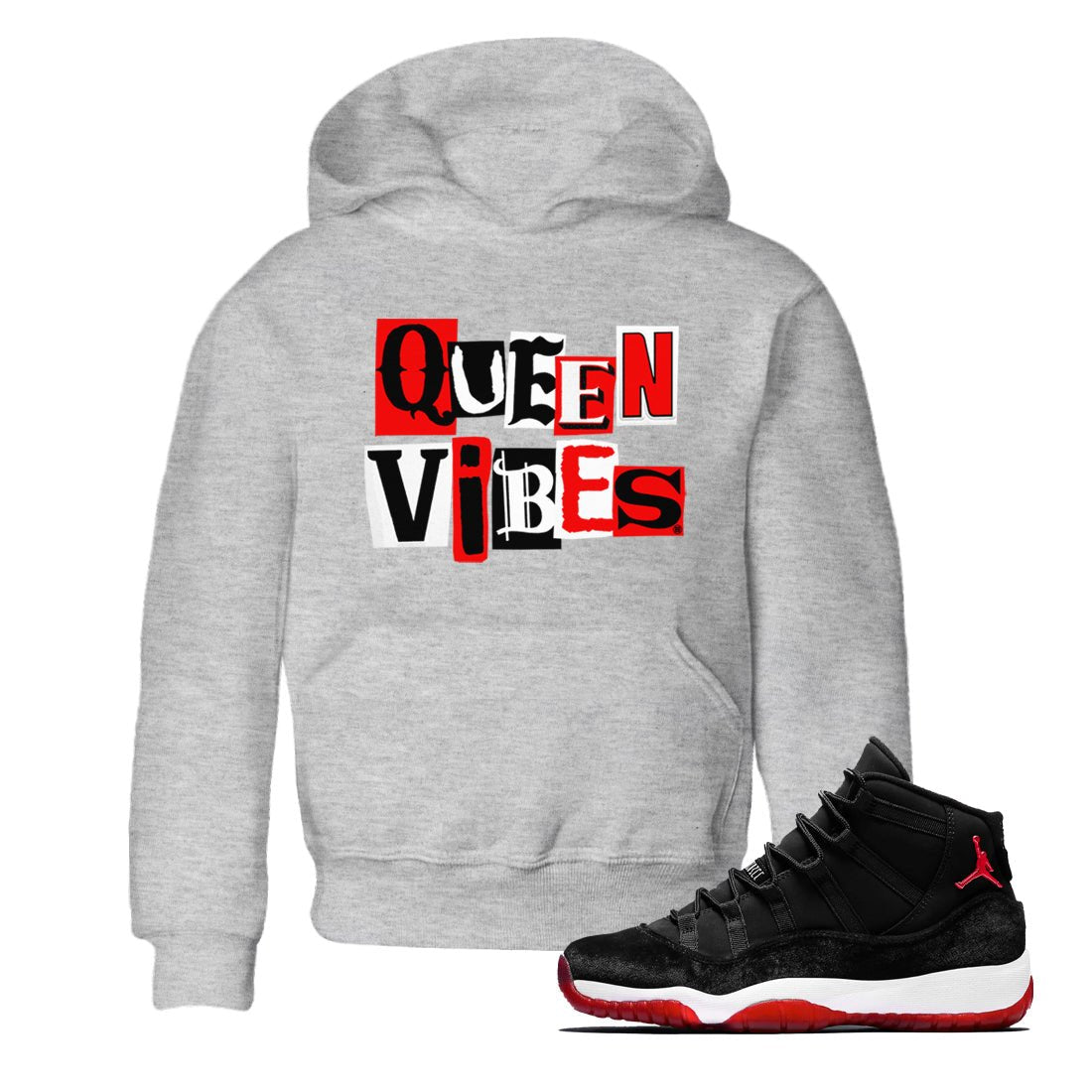 11s Bred Velvet shirts to match jordans Queen Vibes sneaker match tees Air Jordan 11 Retro Bred Velvet match shoes to clothes SNRT Sneaker Tees Youth Baby Heather Grey 1 tee