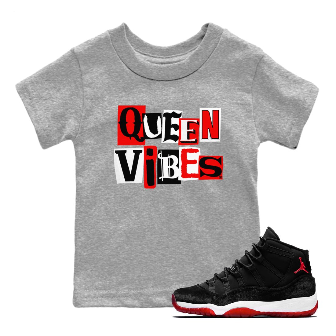 11s Bred Velvet shirts to match jordans Queen Vibes sneaker match tees Air Jordan 11 Retro Bred Velvet match shoes to clothes SNRT Sneaker Tees Youth Baby Heather Grey 1 tee