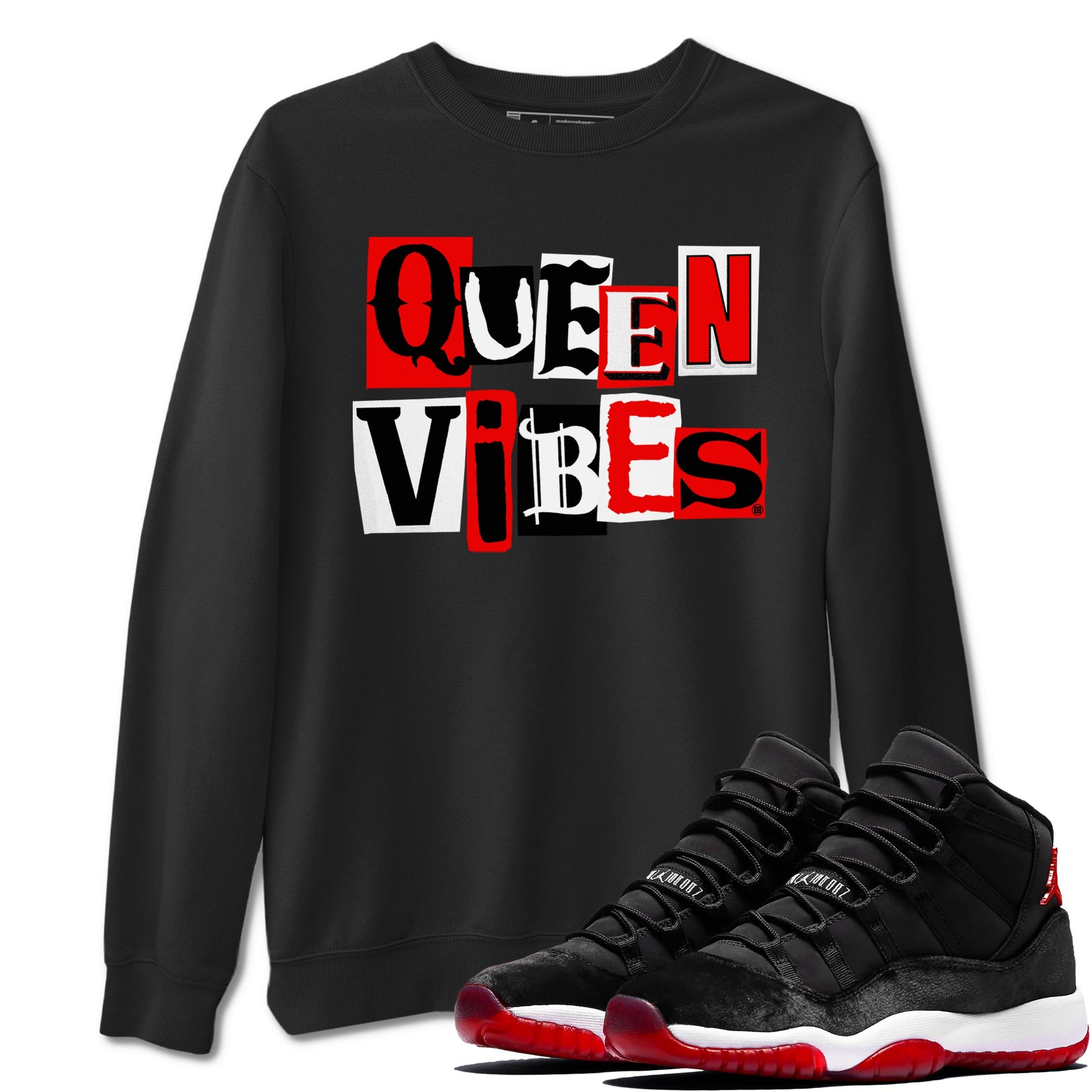 11s Bred Velvet shirts to match jordans Queen Vibes sneaker match tees Air Jordan 11 Retro Bred Velvet match shoes to clothes SNRT Sneaker Tees unisex cotton Black 1 shirts