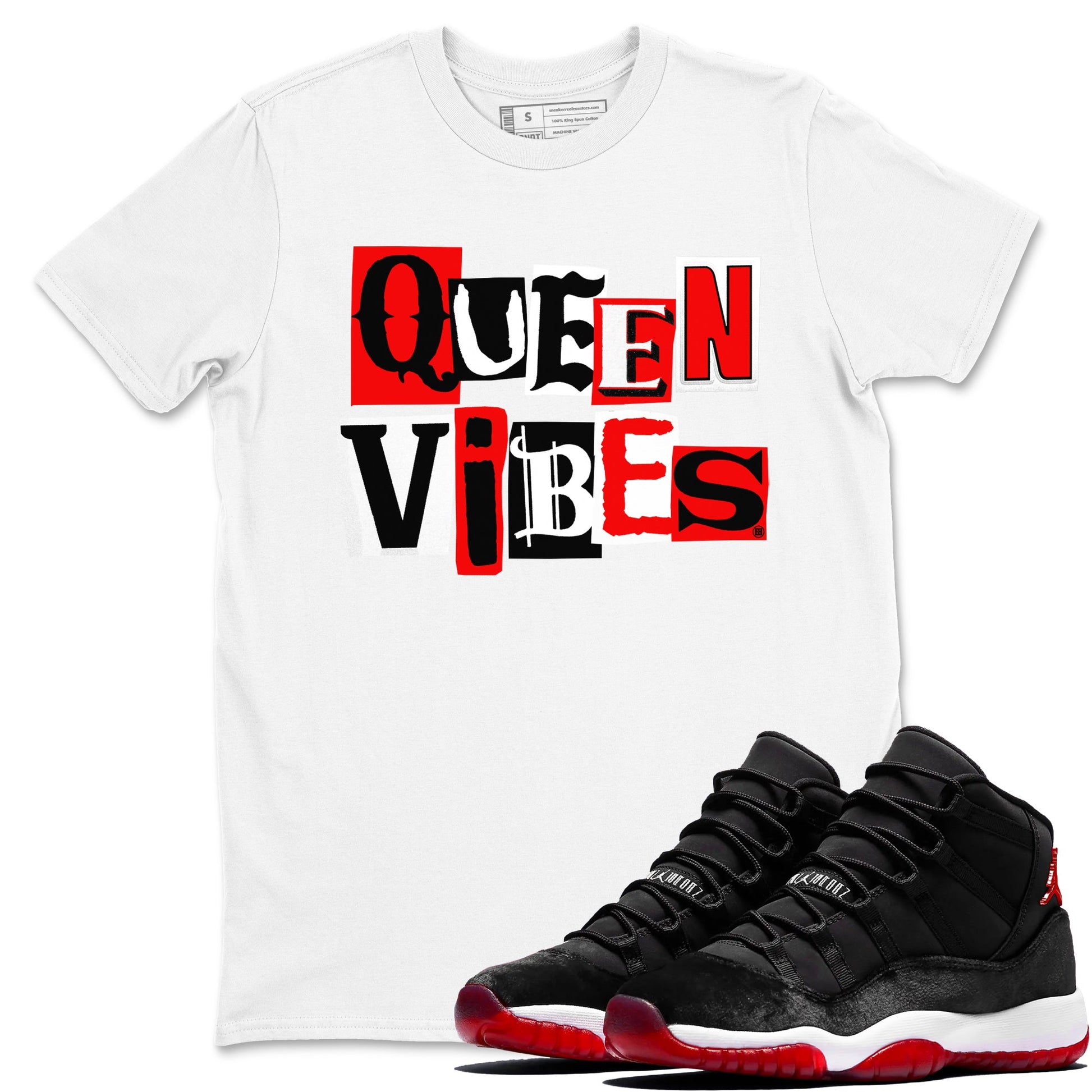 11s Bred Velvet shirts to match jordans Queen Vibes sneaker match tees Air Jordan 11 Retro Bred Velvet match shoes to clothes SNRT Sneaker Tees unisex cotton White 1 shirts