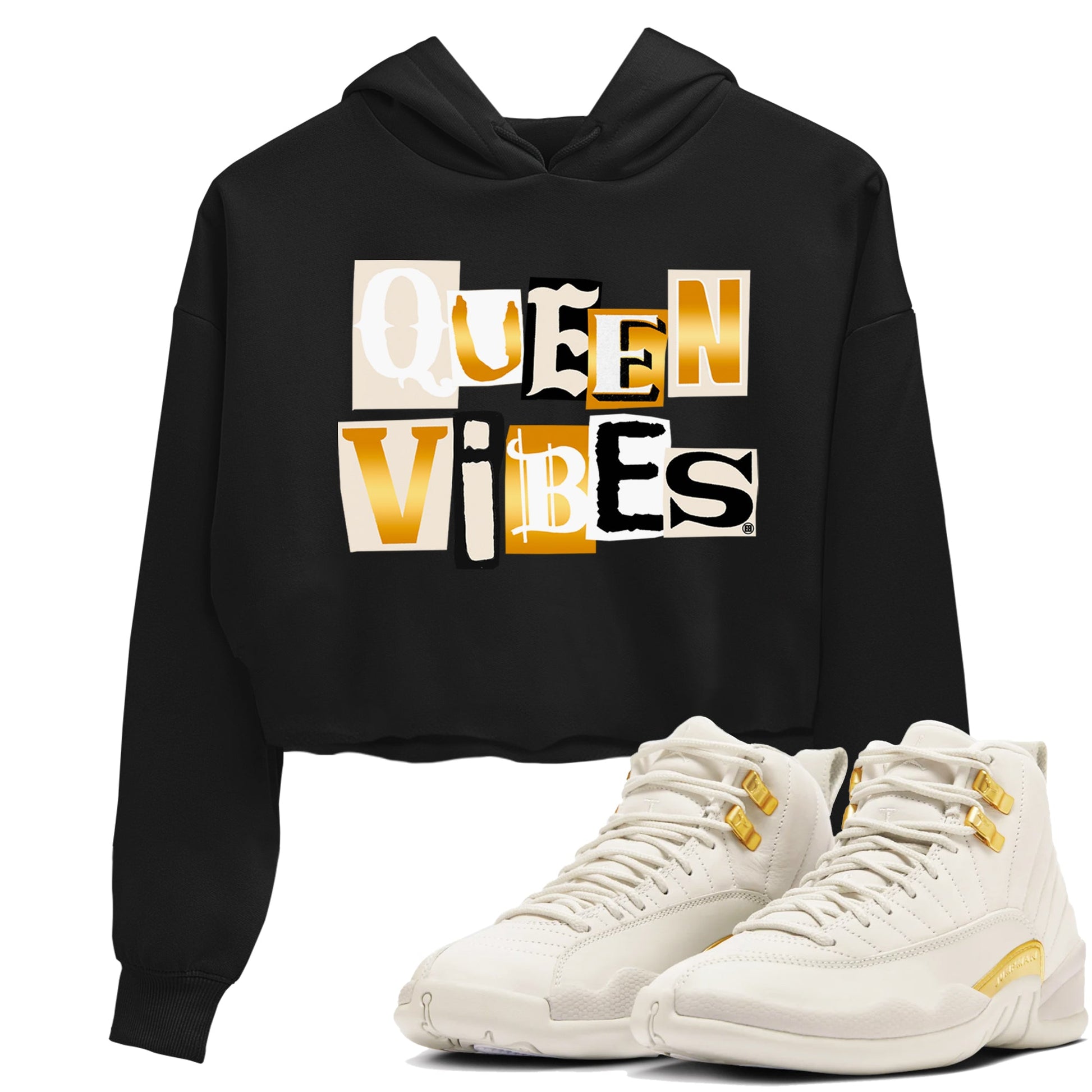 12s Phantom shirts to match jordans Queen Vibes sneaker match tees Air Jordan 12 WMNS Phantom match shoes to clothes SNRT Sneaker Tees unisex cotton Black 1 crop tee
