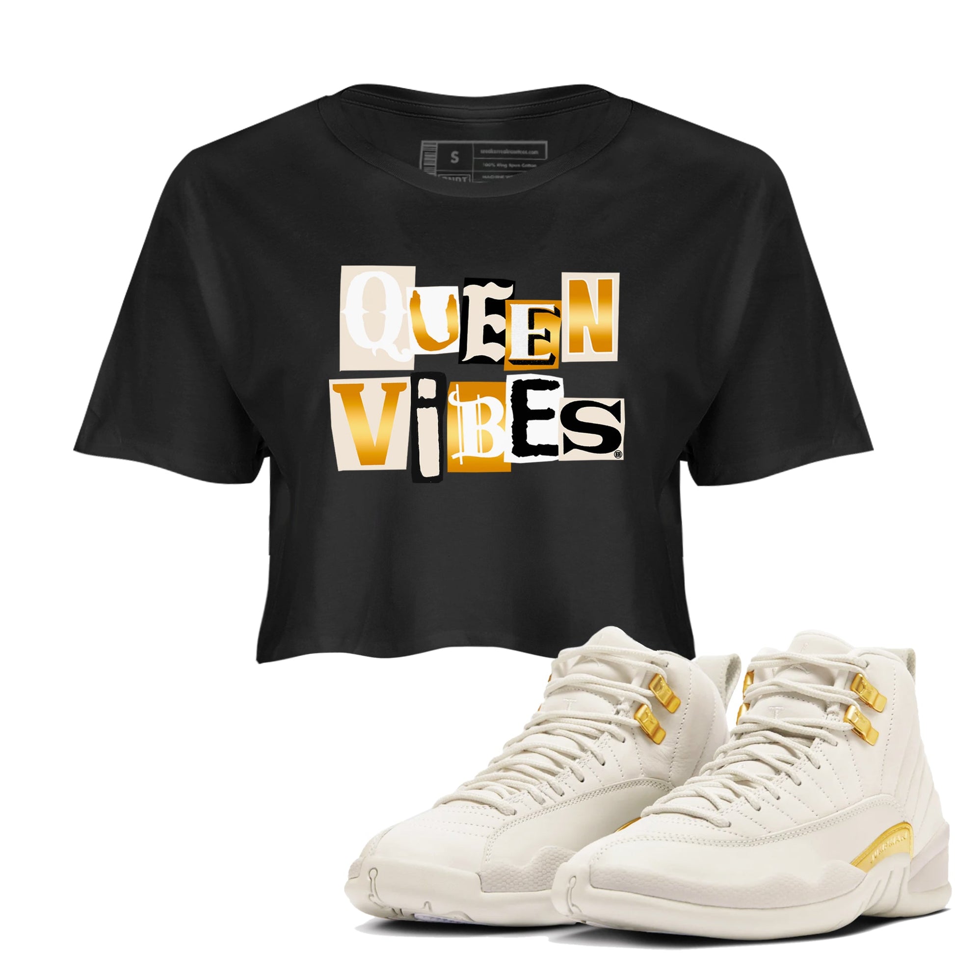 12s Phantom shirts to match jordans Queen Vibes sneaker match tees Air Jordan 12 WMNS Phantom match shoes to clothes SNRT Sneaker Tees unisex cotton Black 1 crop tee