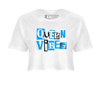 Queen Vibes womens crop tee made to vibe with the Air Jordan 12 White and University Blue sneakers — the perfect match in White 2.