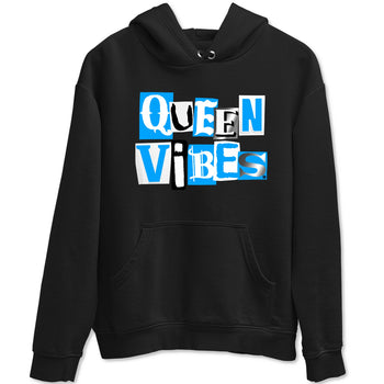 Queen Vibes sneaker match t-shirt styled to complete your fit with the Air Jordan 12 White and University Blue sneakers, shown in Black 2.