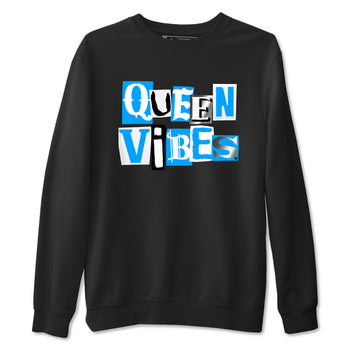 Queen Vibes sneaker match t-shirt styled to complete your fit with the Air Jordan 12 White and University Blue sneakers, shown in Black 2.