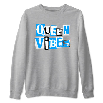 Queen Vibes sneaker match t-shirt styled to complete your fit with the Air Jordan 12 White and University Blue sneakers, shown in Heather Grey 2.