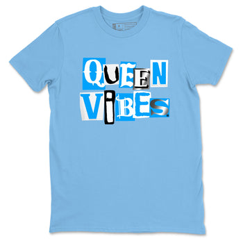 Queen Vibes sneaker match t-shirt styled to complete your fit with the Air Jordan 12 White and University Blue sneakers, shown in Carolina Blue 2.