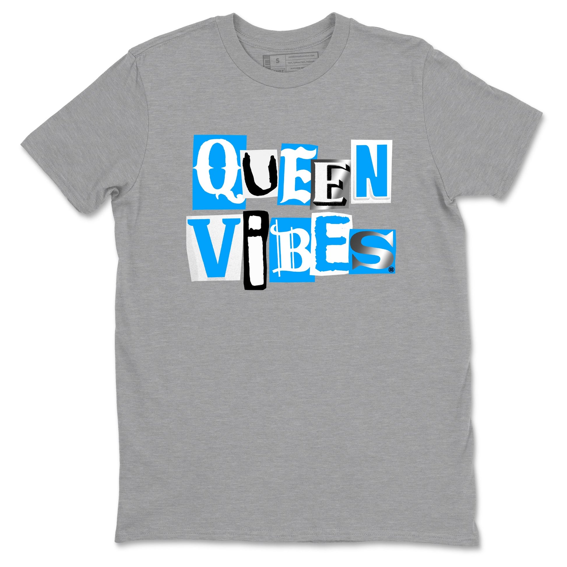 Queen Vibes sneaker match t-shirt styled to complete your fit with the Air Jordan 12 White and University Blue sneakers, shown in Heather Grey 2.