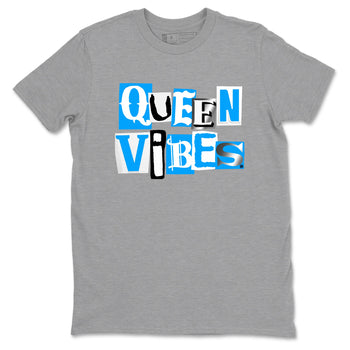 Queen Vibes sneaker match t-shirt styled to complete your fit with the Air Jordan 12 White and University Blue sneakers, shown in Heather Grey 2.
