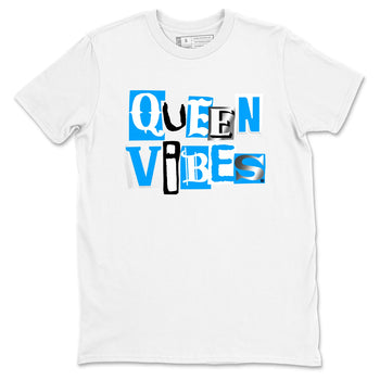Queen Vibes sneaker match t-shirt styled to complete your fit with the Air Jordan 12 White and University Blue sneakers, shown in White 2.