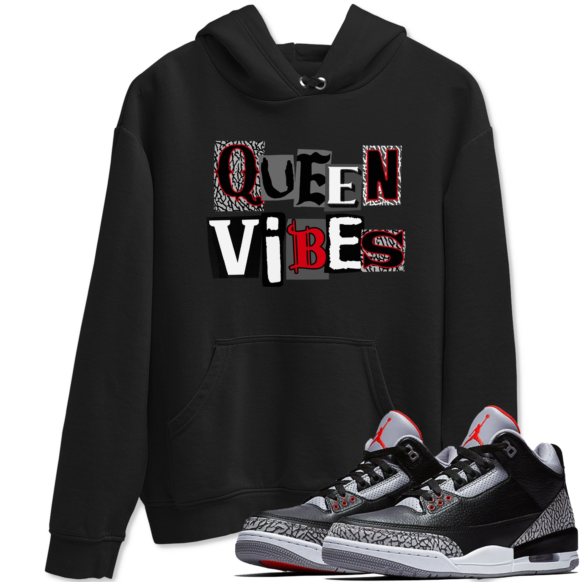 3s Black Cement shirts to match jordans Queen Vibes sneaker match tees Jordan 3 Retro Black Cement SNRT Sneaker Release Tees unisex cotton Black 1 crew neck shirts