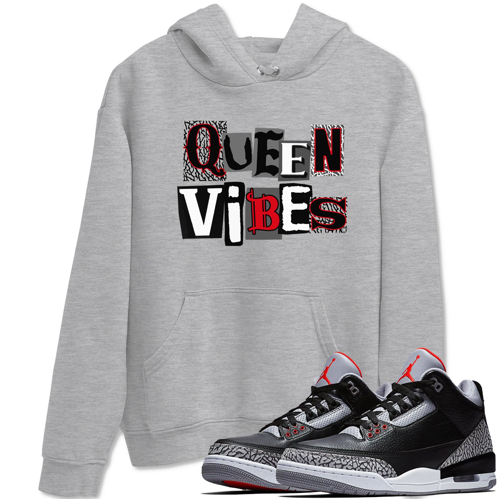 3s Black Cement shirts to match jordans Queen Vibes sneaker match tees Jordan 3 Retro Black Cement SNRT Sneaker Release Tees unisex cotton Heather Grey 1 crew neck shirts