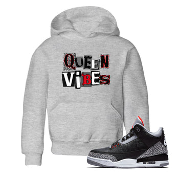 3s Black Cement shirts to match jordans Queen Vibes sneaker match tees Jordan 3 Retro Black Cement SNRT Sneaker Release Tees Youth Baby Heather Grey 1 crew neck shirts