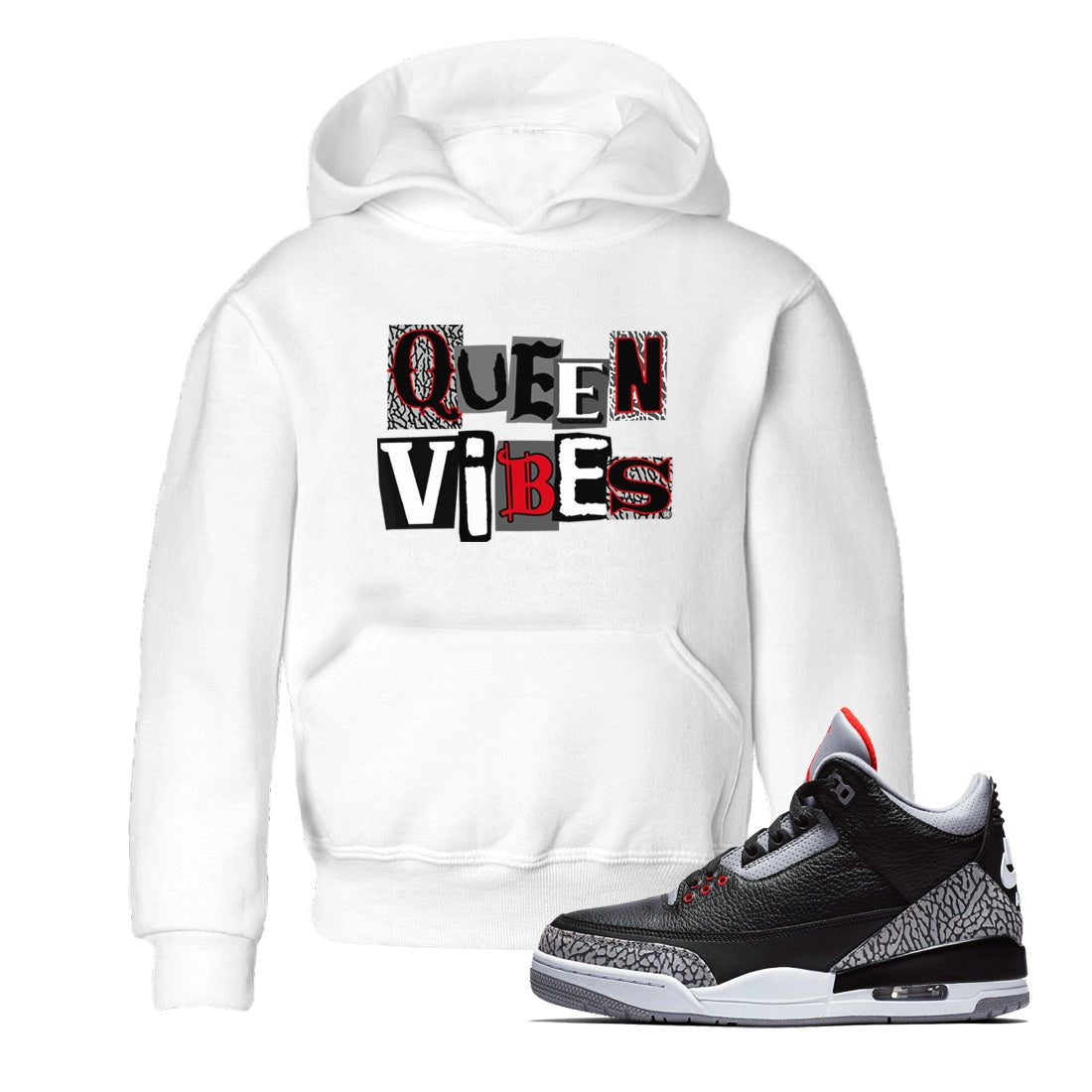 3s Black Cement shirts to match jordans Queen Vibes sneaker match tees Jordan 3 Retro Black Cement SNRT Sneaker Release Tees Youth Baby White 1 crew neck shirts
