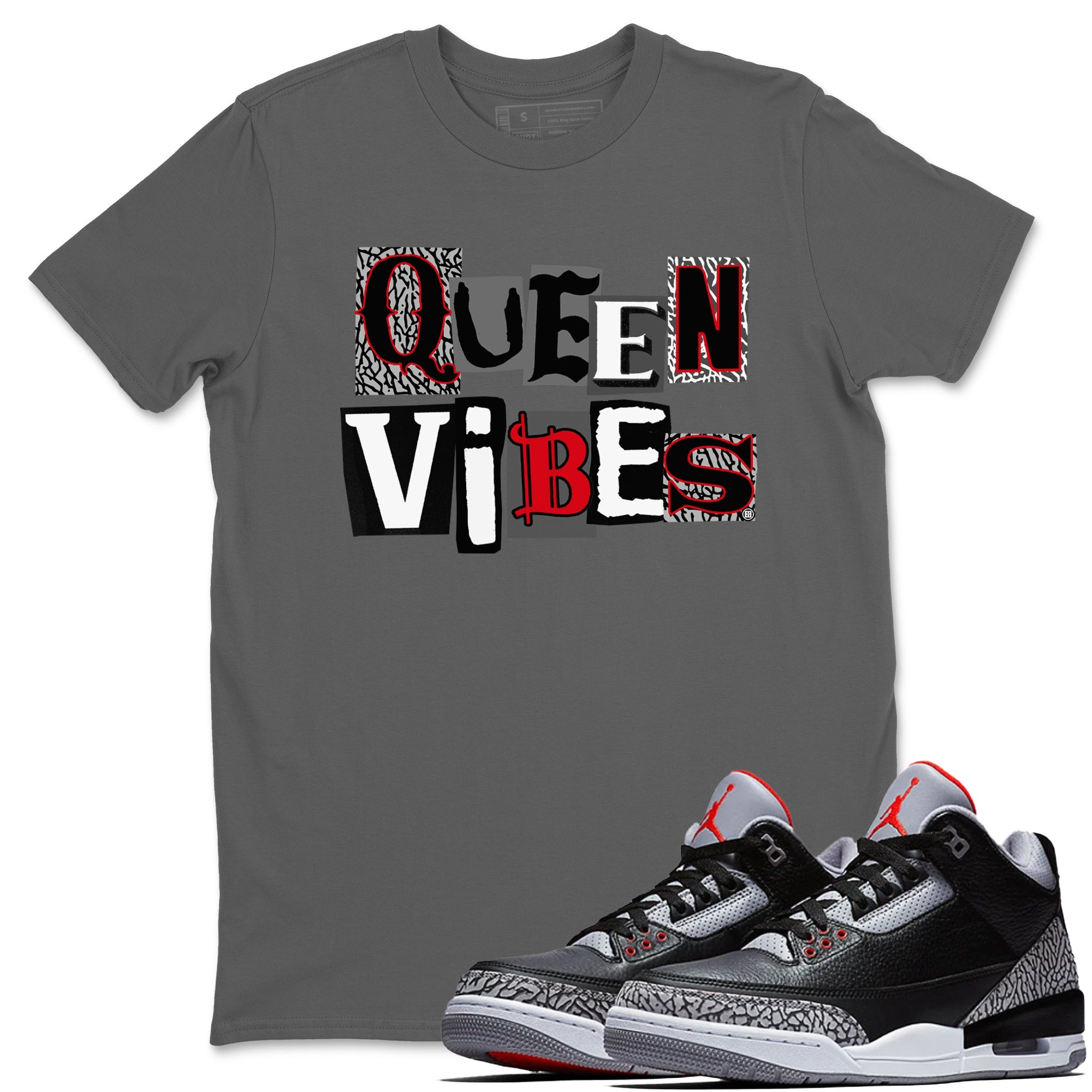 3s Black Cement shirts to match jordans Queen Vibes sneaker match tees Jordan 3 Retro Black Cement SNRT Sneaker Release Tees unisex cotton Cool Grey 1 crew neck shirts