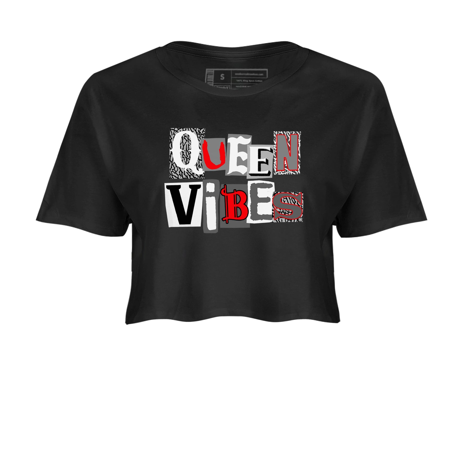 3s Cement Grey shirts to match jordans Queen Vibes sneaker match tees Air Jordan 3 Cement Grey SNRT Sneaker Tees streetwear brand Black 2 crop tee