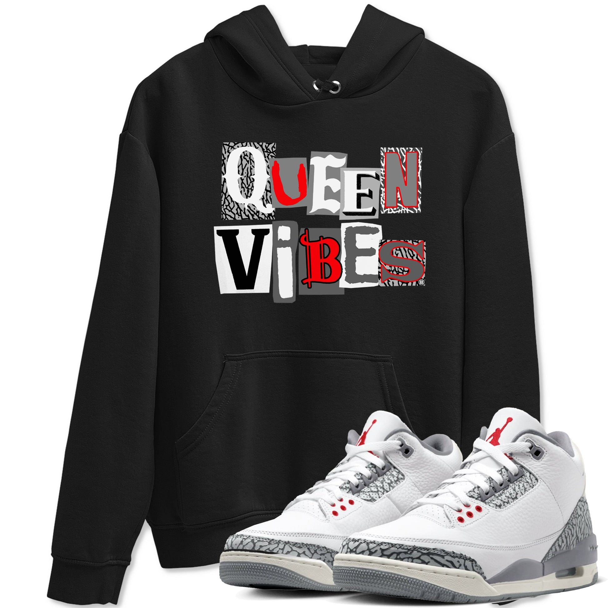 3s Cement Grey shirts to match jordans Queen Vibes sneaker match tees Air Jordan 3 Cement Grey SNRT Sneaker Tees streetwear brand Black 1 unisex cotton tee
