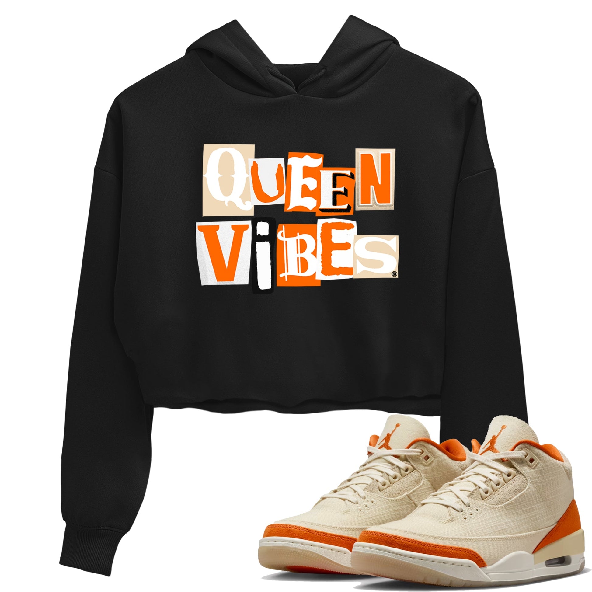 Queen Vibes womens crop tee made to vibe with the Air Jordan 3 Starfish sneakers — the perfect match in Black 1.