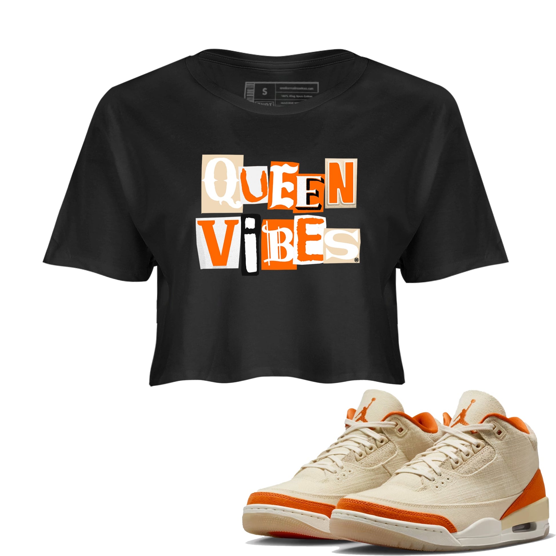 Queen Vibes womens crop tee made to vibe with the Air Jordan 3 Starfish sneakers — the perfect match in Black 1.