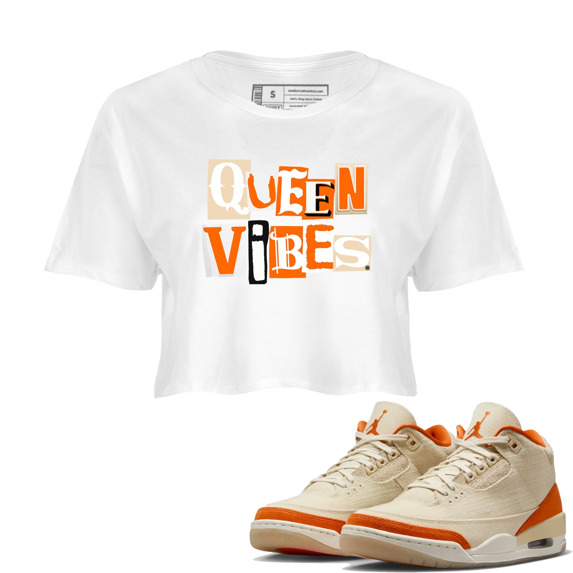 Queen Vibes womens crop tee made to vibe with the Air Jordan 3 Starfish sneakers — the perfect match in White 1.