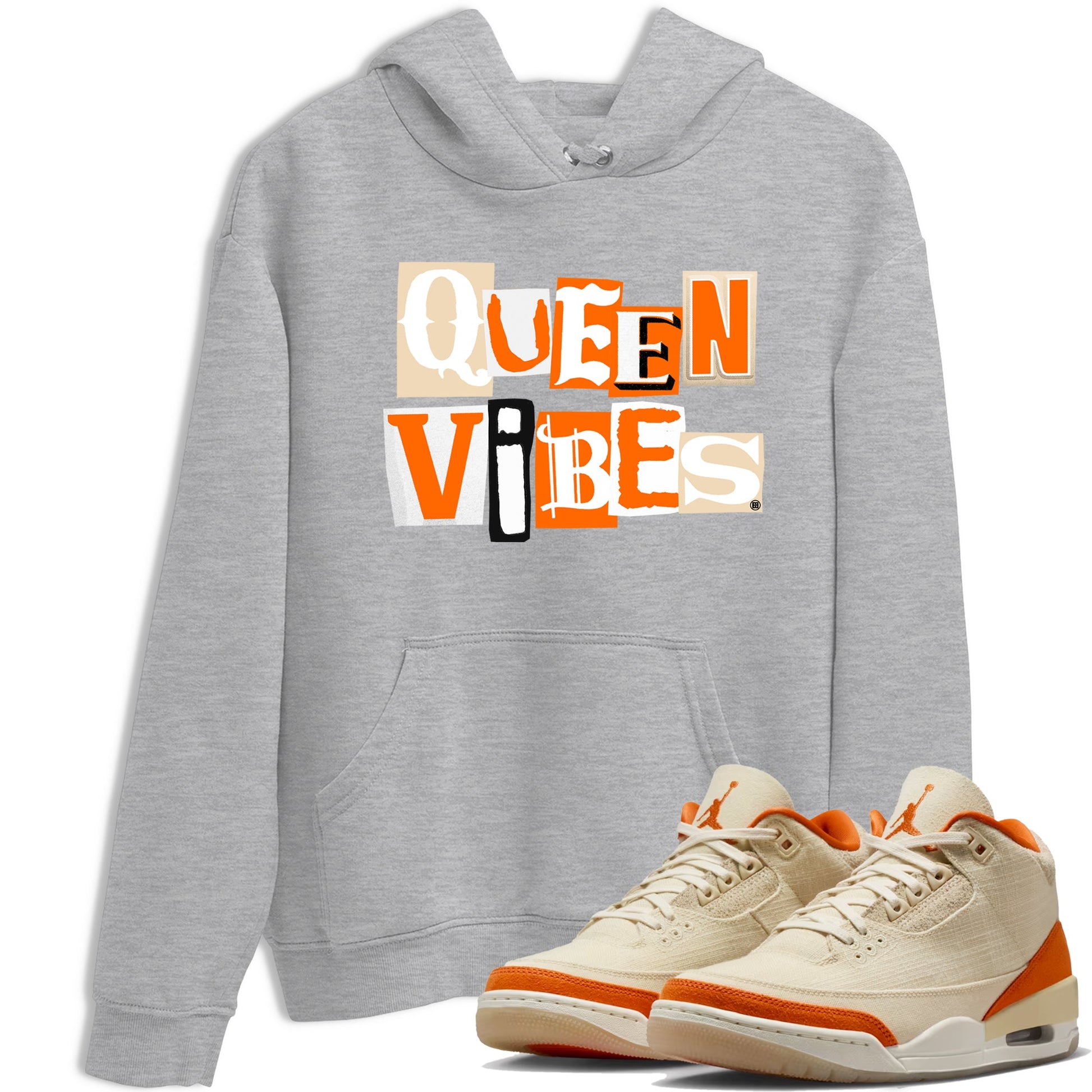 Queen Vibes sneaker match t-shirt styled to complete your fit with the Air Jordan 3 Starfish sneakers, shown in Heather Grey 1.
