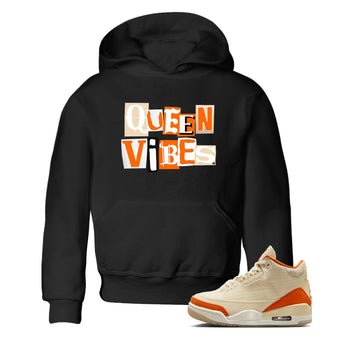 Queen Vibes baby and kids t-shirt crafted for little sneakerheads to shine with the Air Jordan 3 Starfish sneakers, displayed in Black 1.