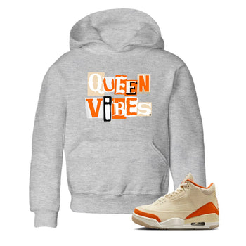 Queen Vibes baby and kids t-shirt crafted for little sneakerheads to shine with the Air Jordan 3 Starfish sneakers, displayed in Heather Grey 1.