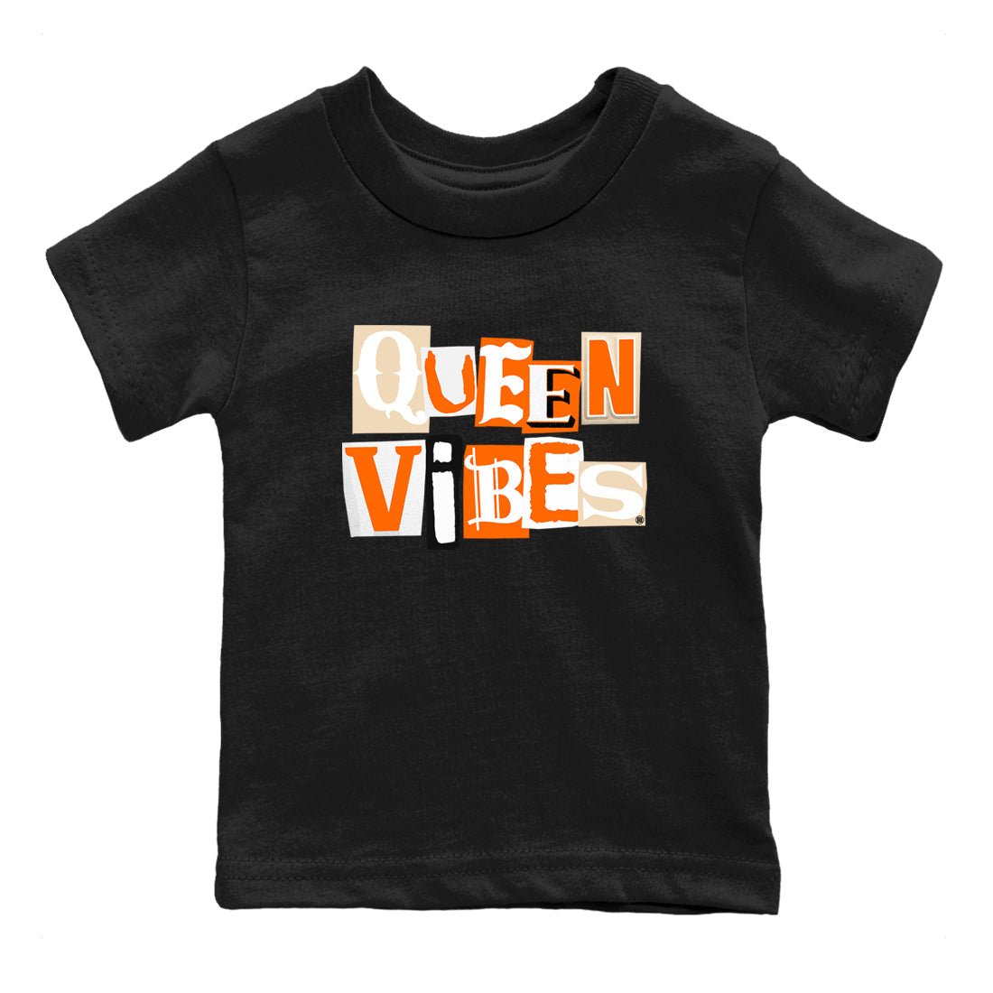 Queen Vibes baby and kids t-shirt crafted for little sneakerheads to shine with the Air Jordan 3 Starfish sneakers, displayed in Black 2.