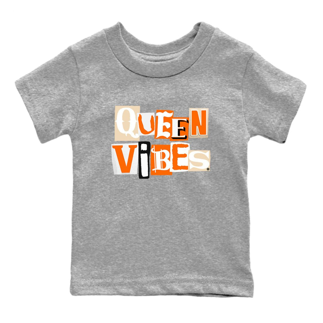 Queen Vibes baby and kids t-shirt crafted for little sneakerheads to shine with the Air Jordan 3 Starfish sneakers, displayed in Heather Grey 2.