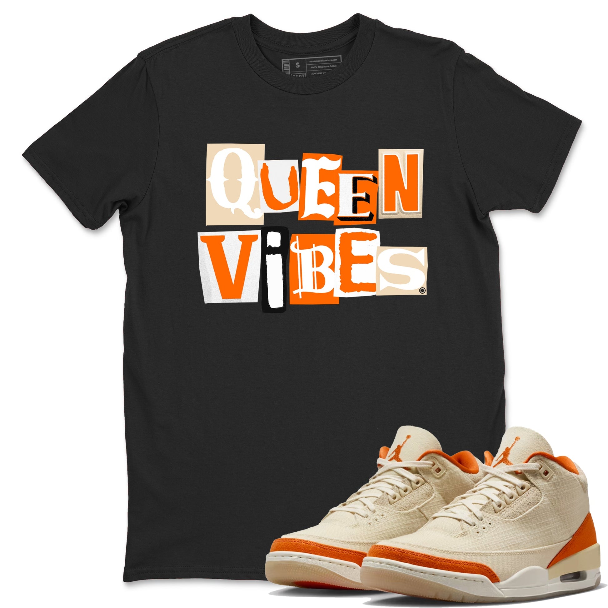 Queen Vibes sneaker match t-shirt styled to complete your fit with the Air Jordan 3 Starfish sneakers, shown in Black 1.