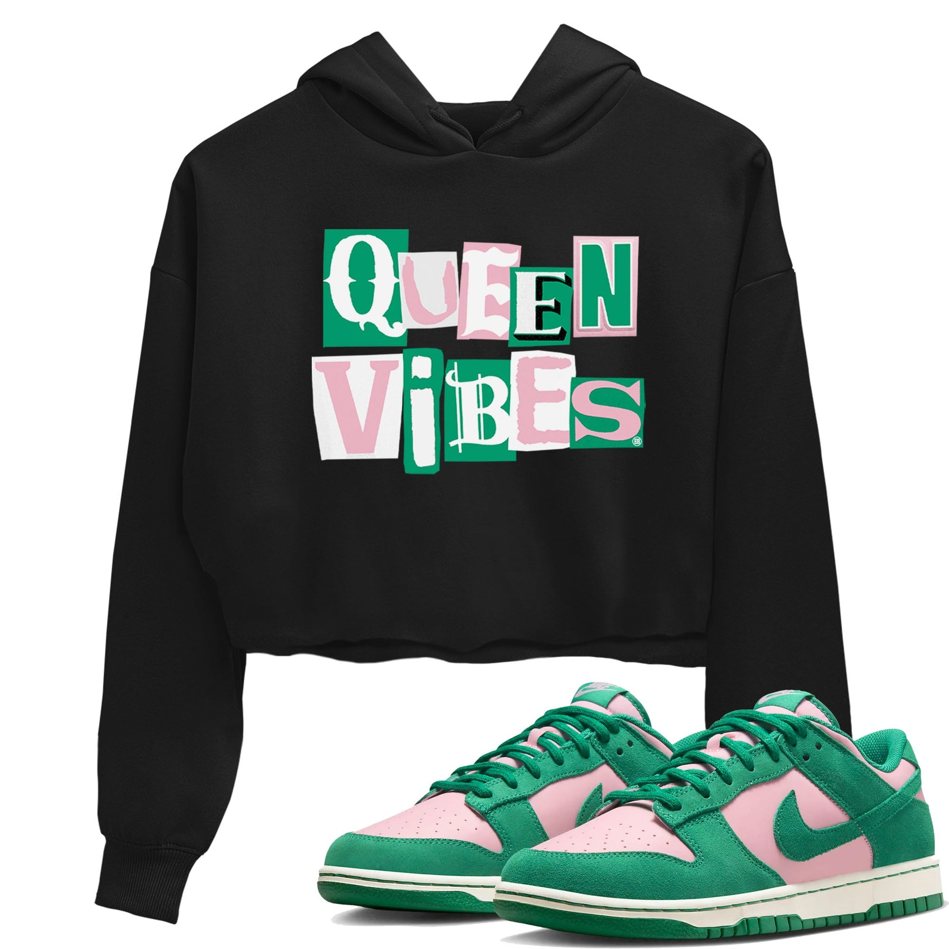 Dunk Low Medium Soft Pink Malachite shirt to match jordans Queen Vibes sneaker tees Dunks Medium Soft Pink Malachite Streetwear Brand Streetwear Brand SNRT Sneaker Release Tees Black 1 crop length shirt