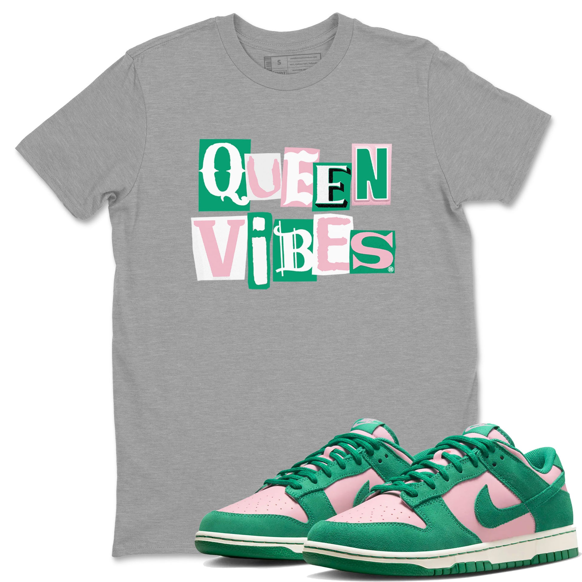 Dunk Low Medium Soft Pink Malachite shirt to match jordans Queen Vibes sneaker tees Dunks Medium Soft Pink Malachite Streetwear Brand SNRT Sneaker Release Tees unisex cotton Heather Grey 1 crew neck shirt