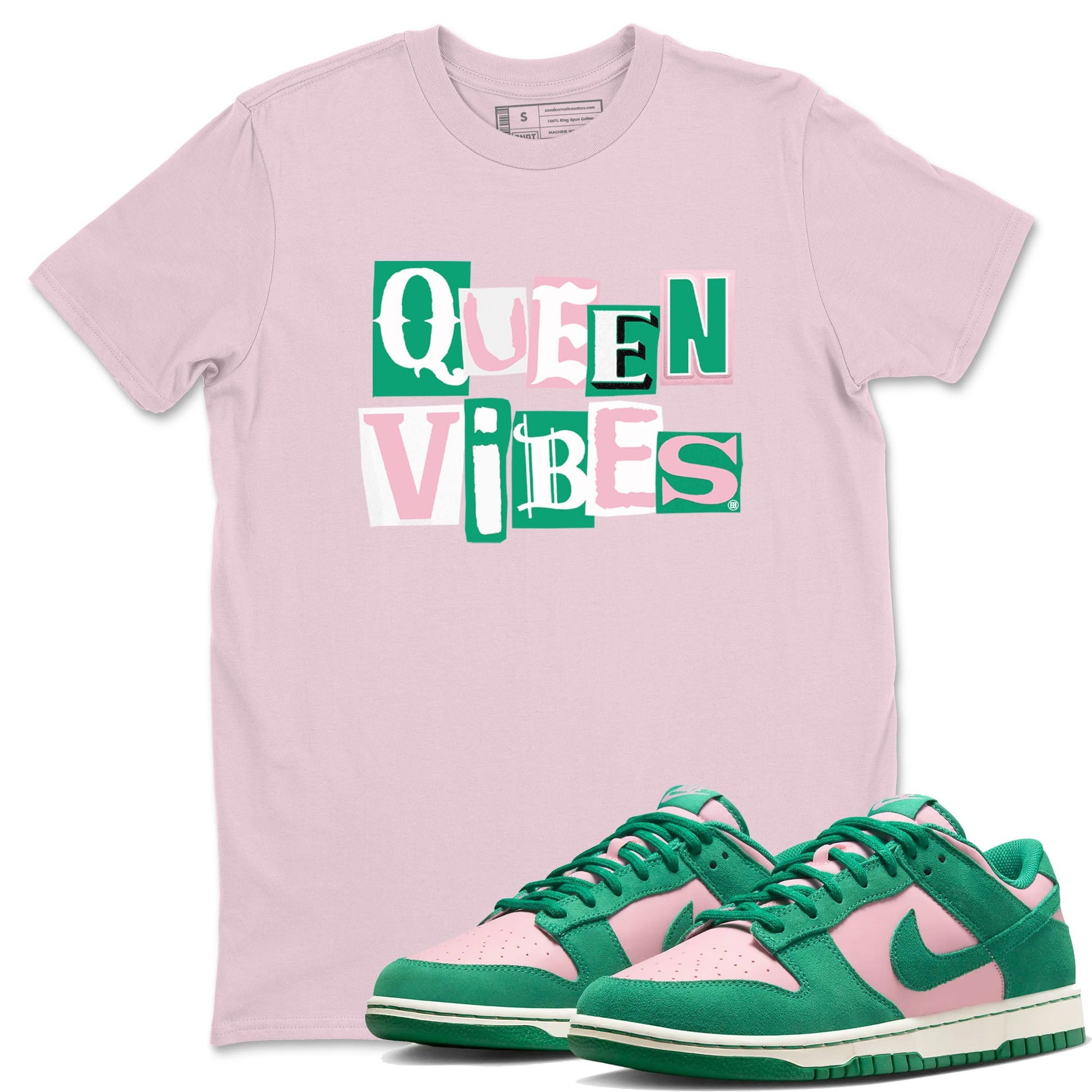 Dunk Low Medium Soft Pink Malachite shirt to match jordans Queen Vibes sneaker tees Dunks Medium Soft Pink Malachite Streetwear Brand SNRT Sneaker Release Tees unisex cotton Pink 1 crew neck shirt