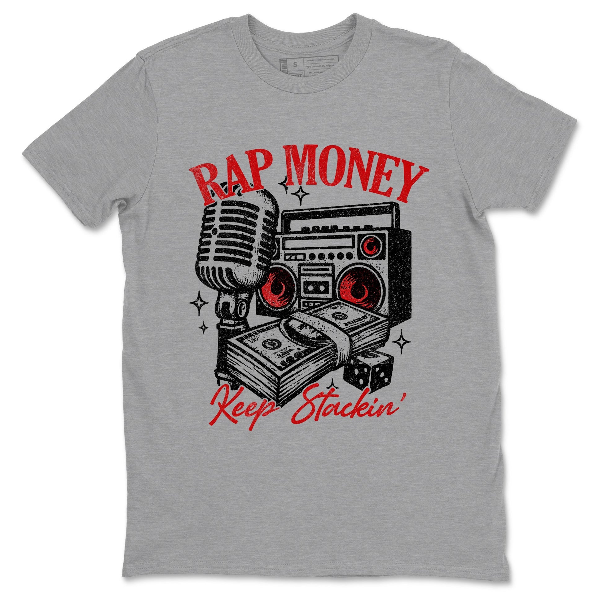 Rap Money sneaker match t-shirt styled to complete your fit with the Air Force 1 University Red sneakers, shown in Heather Grey 2.