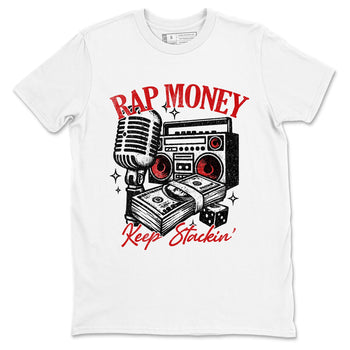 Rap Money sneaker match t-shirt styled to complete your fit with the Air Force 1 University Red sneakers, shown in White 2.