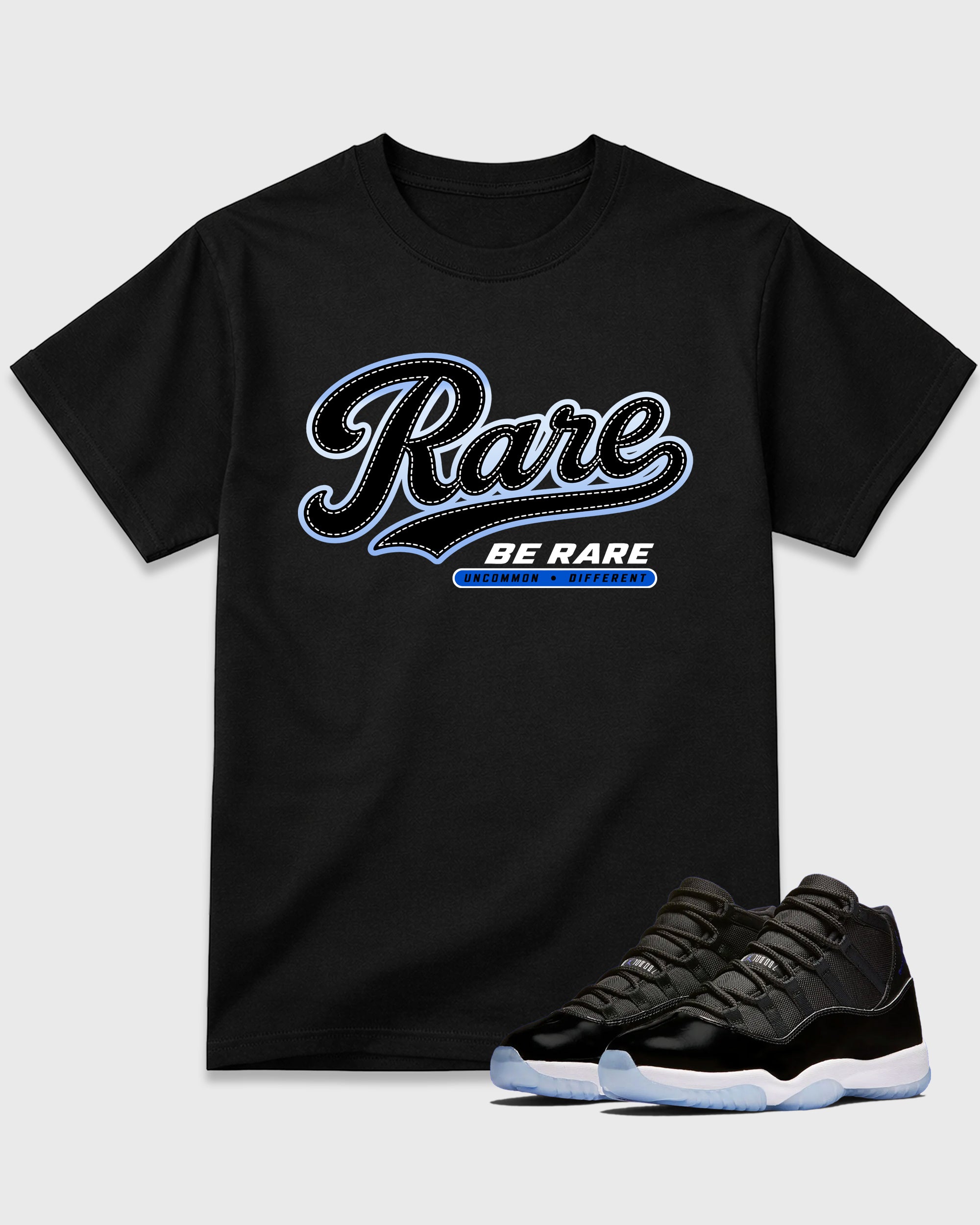 Rare Graphic T-Shirt featuring original streetwear artwork designed to match the Air Jordan 11 Retro Space Jam. Black 1 Graphic T-Shirt.