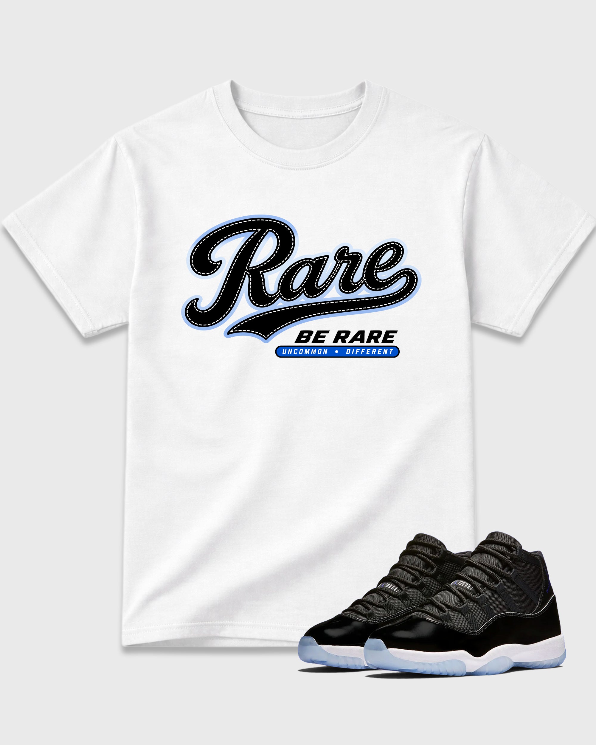 Rare Graphic T-Shirt featuring original streetwear artwork designed to match the Air Jordan 11 Retro Space Jam. White 1 Graphic T-Shirt.
