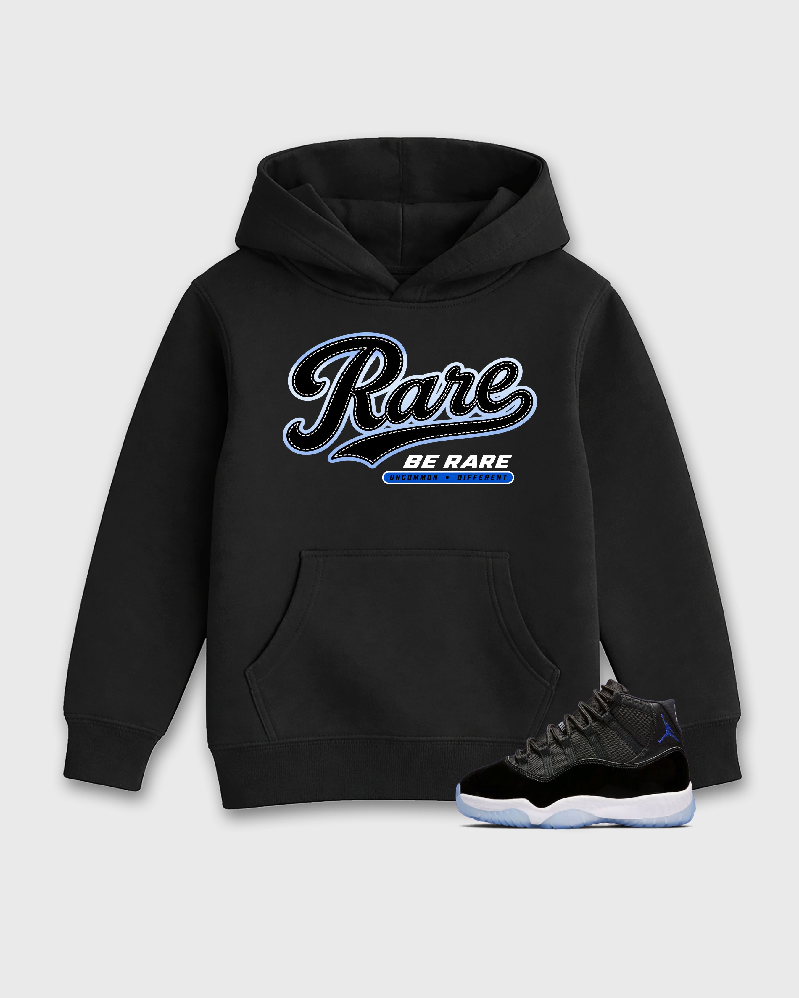 Rare Baby & Kids Graphic Hoodie featuring original artwork designed to match the Air Jordan 11 Retro Space Jam. Black 1 Kids Graphic Sweater.