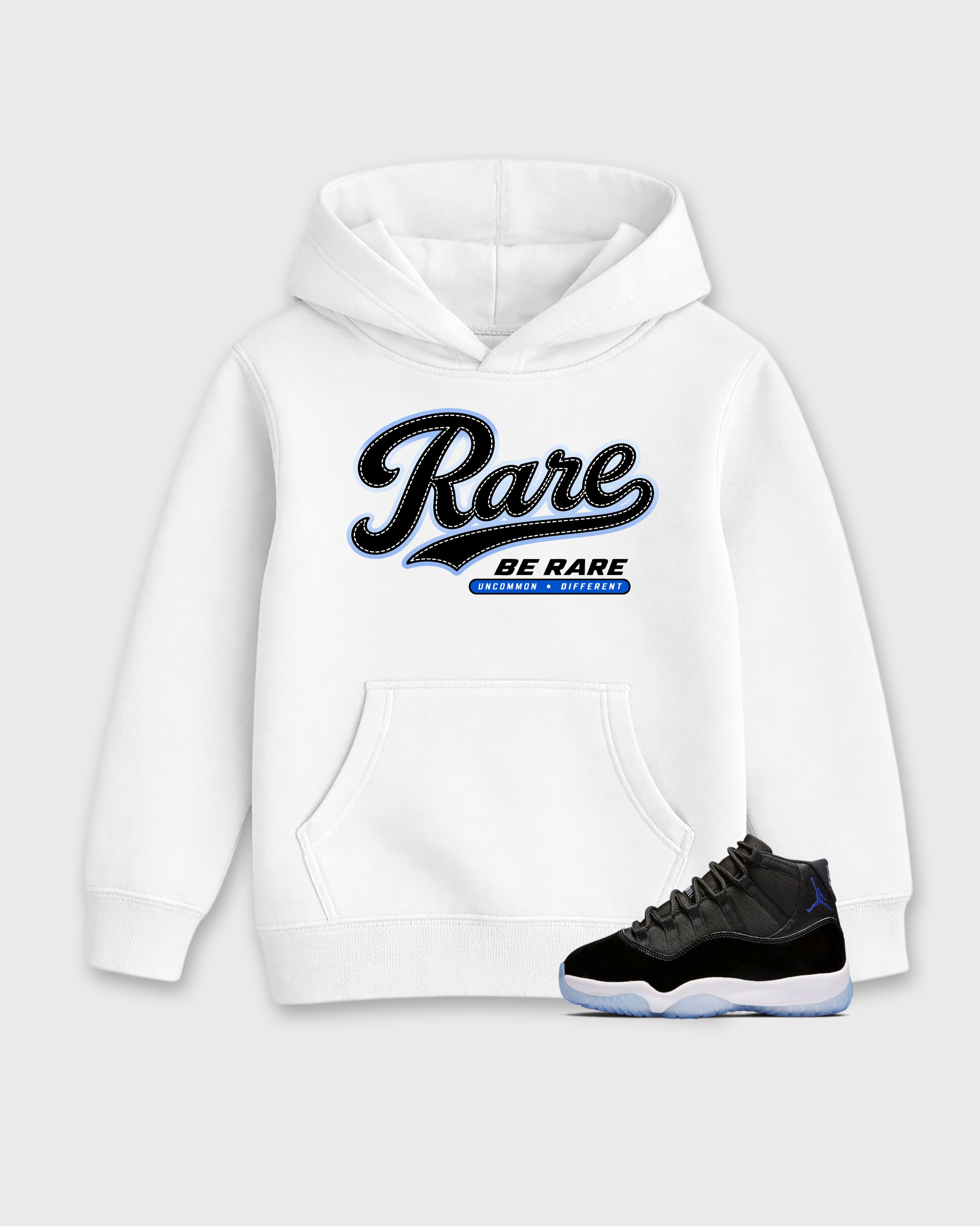 Rare Baby & Kids Graphic Hoodie featuring original artwork designed to match the Air Jordan 11 Retro Space Jam. White 1 Kids Graphic Sweater.