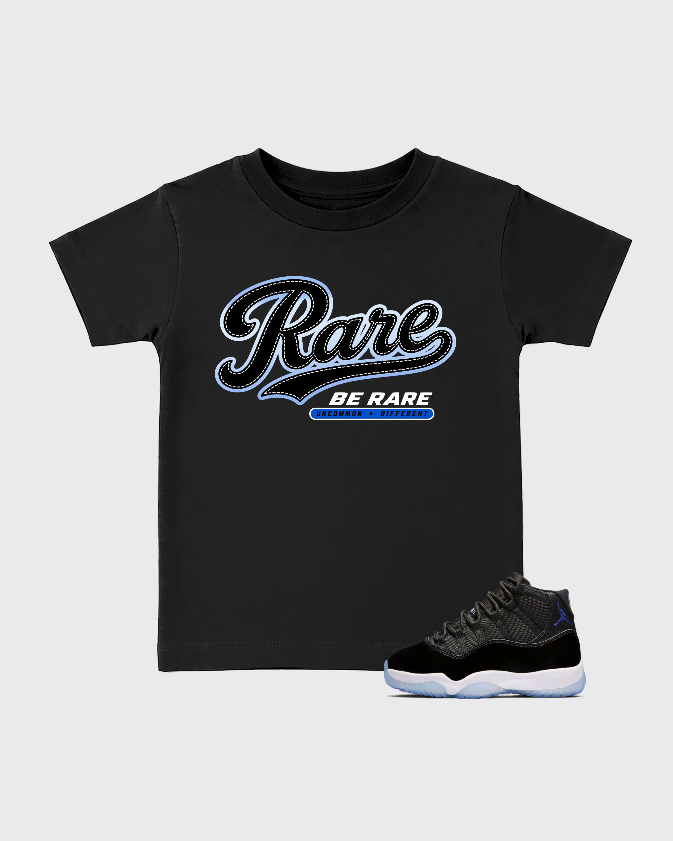 Rare Baby & Kids Graphic T-Shirt featuring original artwork designed to match the Air Jordan 11 Retro Space Jam. Black 1 Kids Graphic Tee.