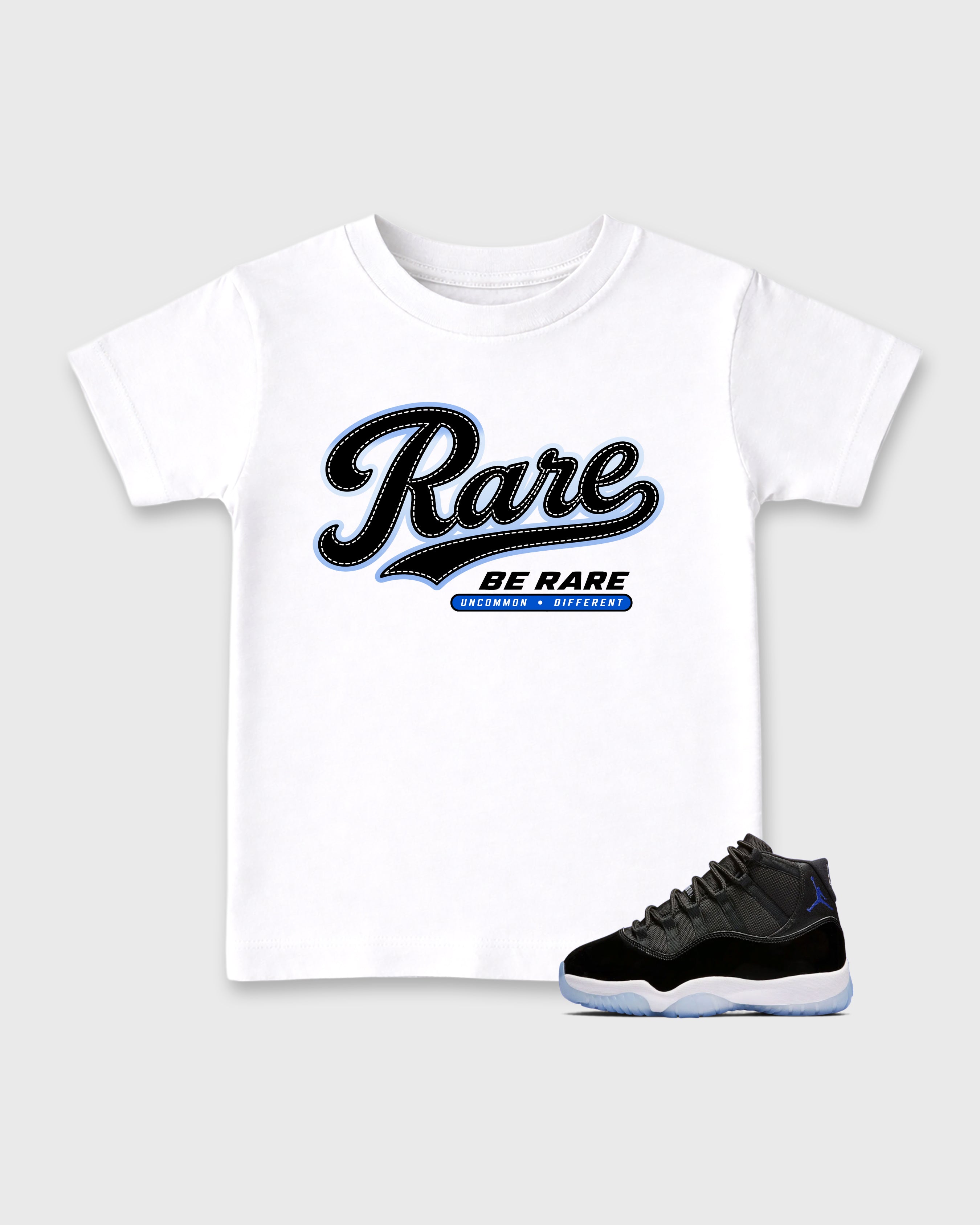 Rare Baby & Kids Graphic T-Shirt featuring original artwork designed to match the Air Jordan 11 Retro Space Jam. White 1 Kids Graphic Tee.
