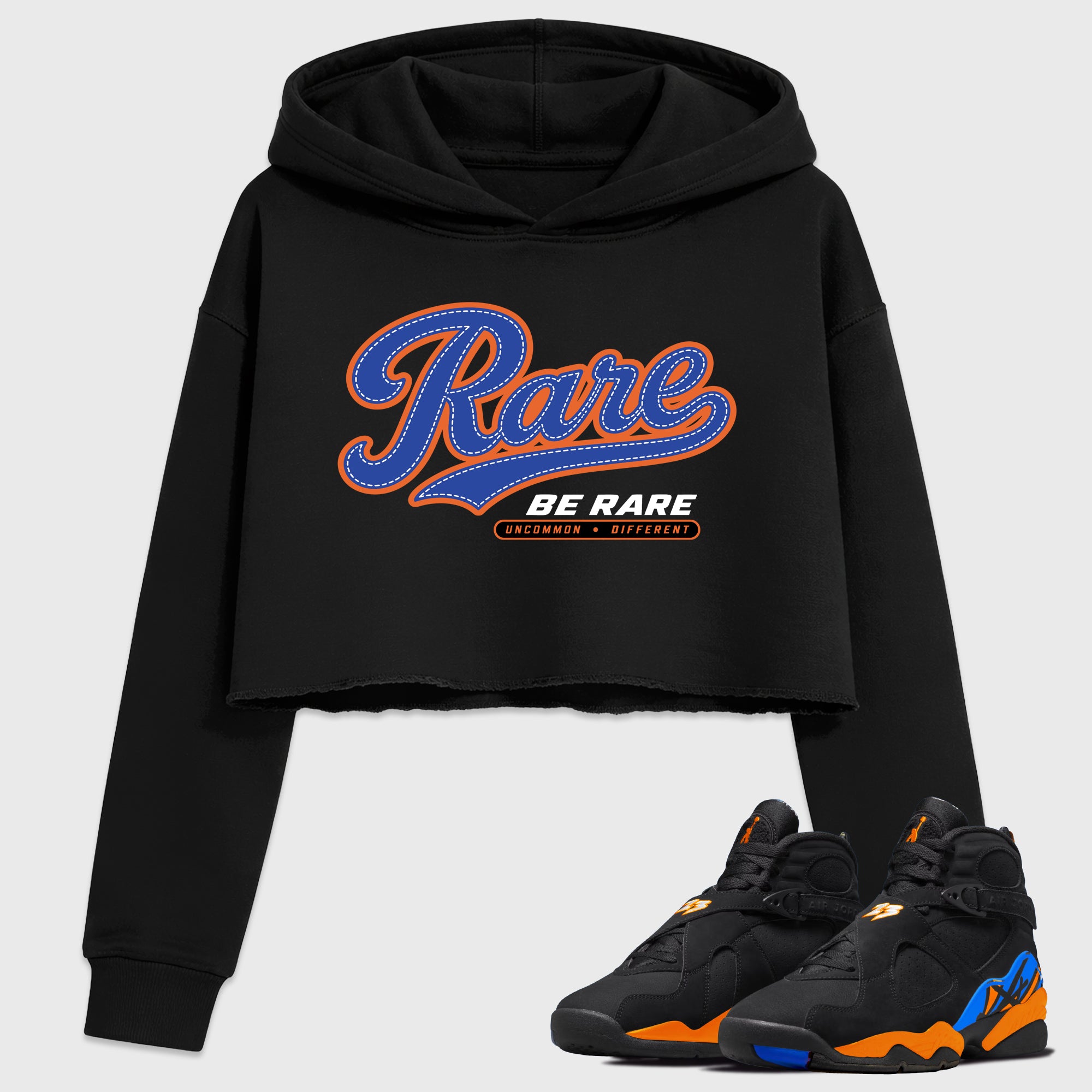 Rare Women’s Graphic Crop Tee featuring original streetwear artwork designed to match the Air Jordan 8 Knicks. Black 1 Crop Tee.