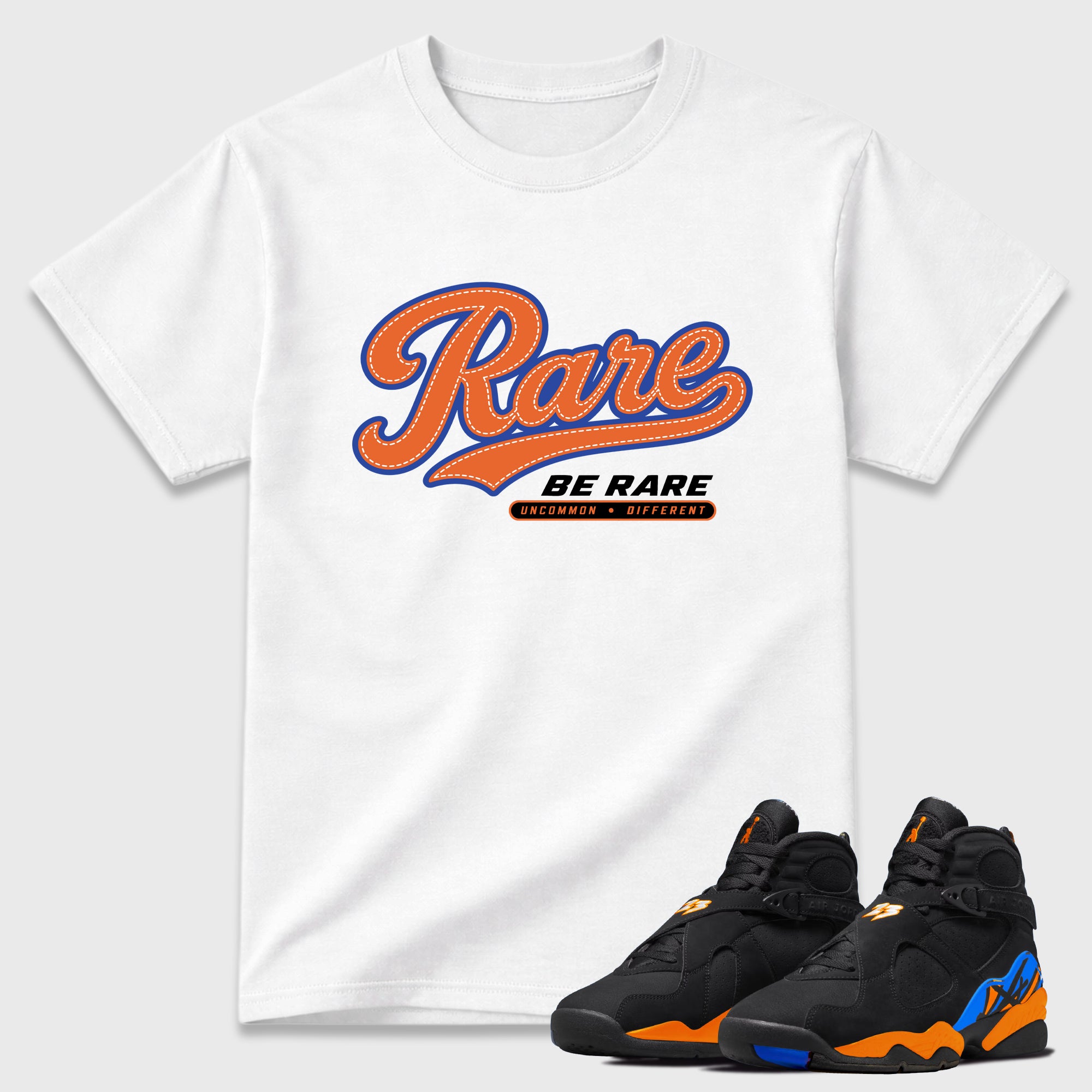 Rare Graphic T-Shirt featuring original streetwear artwork designed to match the Air Jordan 8 Knicks. White 1 Graphic T-Shirt.