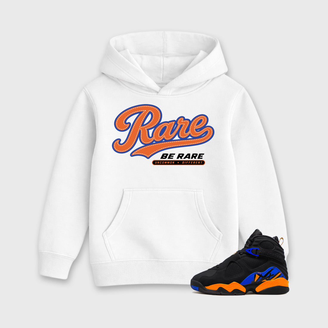 Rare Baby & Kids Graphic Hoodie featuring original artwork designed to match the Air Jordan 8 Knicks. White 1 Kids Graphic Sweater.